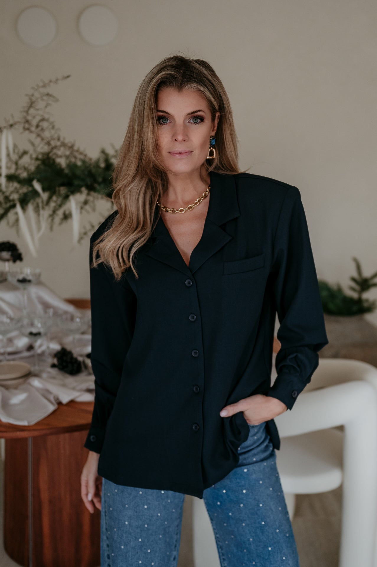 Crevine blouse I Navy Blue - Wild Souls by JV® - Blouses