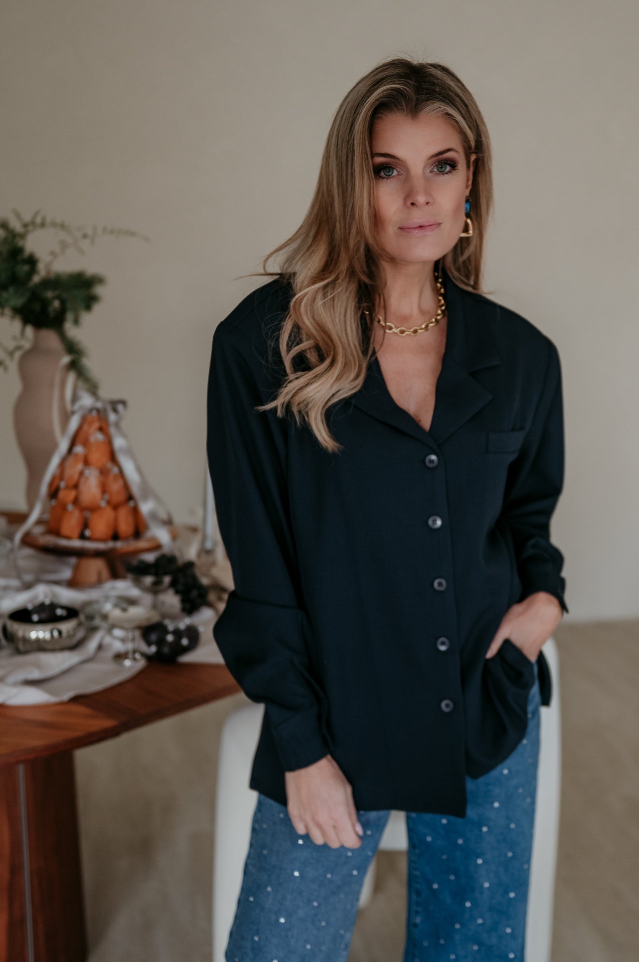 Crevine blouse I Navy Blue - Wild Souls by JV® - Blouses